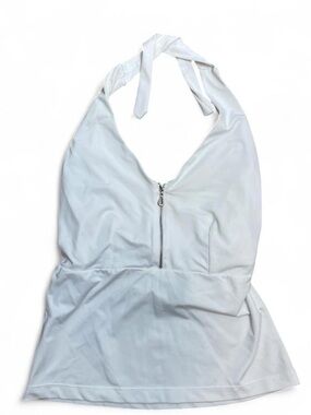Shape FX Zip Halter Top Newport News White Sleeveless Neck LG Flattering Cooling